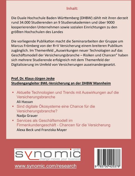 Produktbild: Auswirkungen der Digitalisierung und neuer Technologien auf das Gesch&auml;ftsmodell der Versicherungsbranche