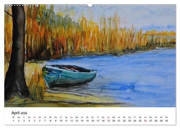 Produktbild: Landschafts-Aquarelle 2026 Roswita Ilona Baumann (hochwertiger Premium Wandkalender 2026 DIN A2 quer), Kunstdruck in Hochglanz