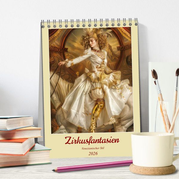 Produktbild: Zirkusfantasien - Venezianischer Stil (Tischkalender 2026 DIN A5 hoch), CALVENDO Monatskalender