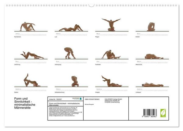 Produktbild: Form und Sinnlichkeit - minimalistische M&auml;nnerakte (hochwertiger Premium Wandkalender 2026 DIN A2 quer), Kunstdruck in Hochglanz