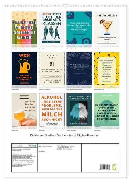 Produktbild: Dichter als Goethe - Der literarische Alkohol-Kalender (Wandkalender 2026 DIN A2 hoch), CALVENDO Monatskalender