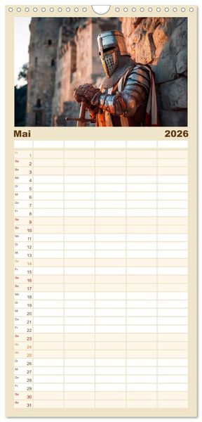 Produktbild: Familienplaner 2026 - Ritter - Legenden aus Stahl und Ehre mit 5 Spalten (Wandkalender, 21 x 45 cm) CALVENDO