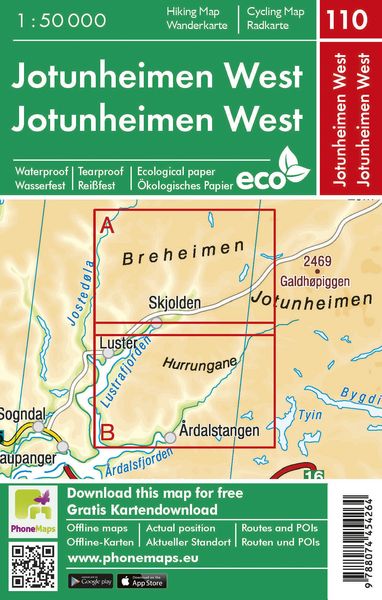 Produktbild: Phonemaps Wander - Radkarte PM 110 Jotunheimen West, Wander - Radkarte 1:50.000