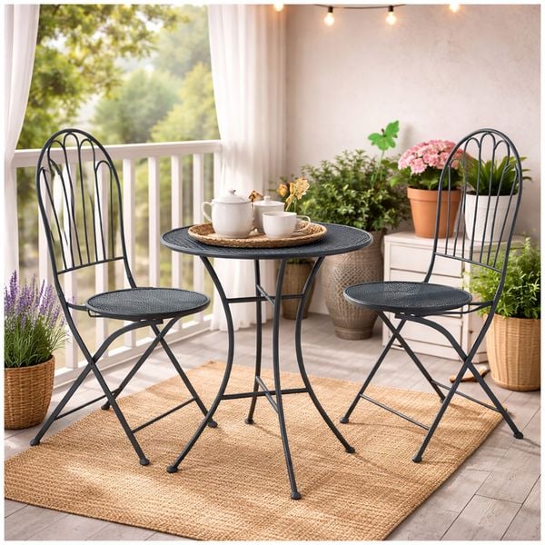 Produktbild: HTI-Living Bistro Sitzgruppe Ivo Metall Tisch mit 2 St&uuml;hlen Balkon Set Gartenm&ouml;bel