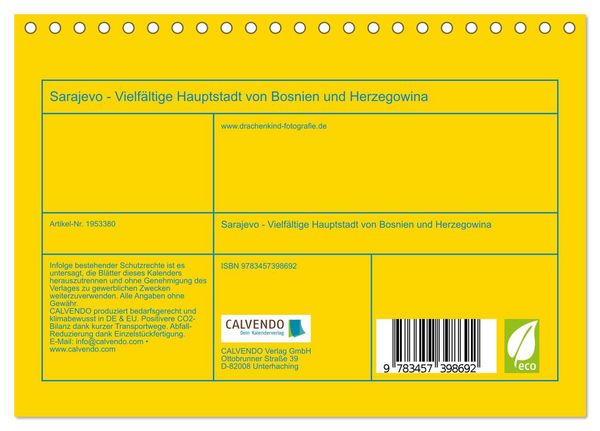 Produktbild: Sarajevo - Vielf&auml;ltige Hauptstadt von Bosnien und Herzegowina (Tischkalender 2026 DIN A5 quer), CALVENDO Monatskalender