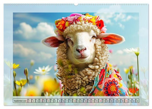 Produktbild: Bunter Schafschick. Flauschige Trendsetter zum verlieben (hochwertiger Premium Wandkalender 2026 DIN A2 quer), Kunstdruck in Hochglanz