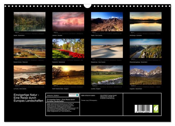 Produktbild: Einzigartige Natur - Eine Reise durch Europas Landschaften (Wandkalender 2026 DIN A3 quer), CALVENDO Monatskalender