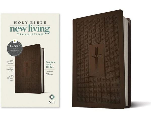 Produktbild: NLT Premium Value Thinline Bible, Filament Enabled (Leatherlike, Dark Brown Cross)
