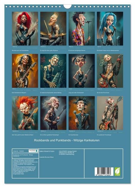 Produktbild: Rockbands und Punkbands - Witzige Karikaturen (Wandkalender 2026 DIN A3 hoch), CALVENDO Monatskalender