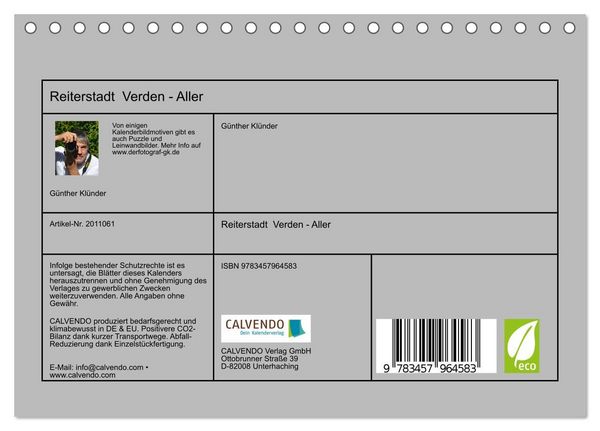 Produktbild: Reiterstadt Verden - Aller (Tischkalender 2026 DIN A5 quer), CALVENDO Monatskalender