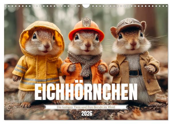 Eichhörnchen - Die lustigen Tiere und ihre Berufe im Wald (Wandkalender 2026 DIN A3 quer), CALVENDO Monatskalender