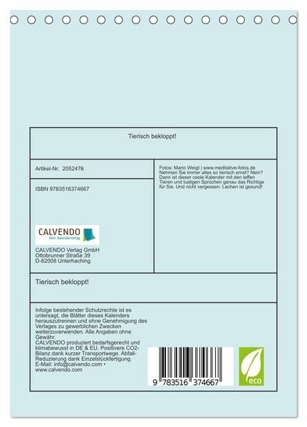 Produktbild: Tierisch bekloppt! (Tischkalender 2026 DIN A5 hoch), CALVENDO Monatskalender