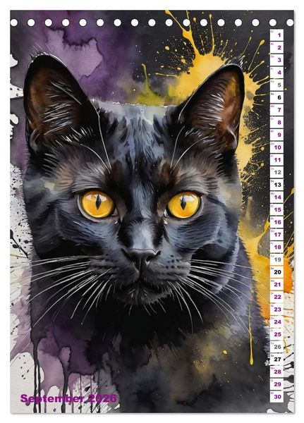 Produktbild: KATZENKALENDER - Aquarell Katzenportraits f&uuml;r Katzenliebhaber (Tischkalender 2026 DIN A5 hoch), CALVENDO Monatskalender