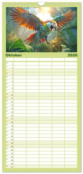 Produktbild: Familienplaner 2026 - Urzeittiere - KI-Fantasiebilder mit 5 Spalten (Wandkalender, 21 x 45 cm) CALVENDO