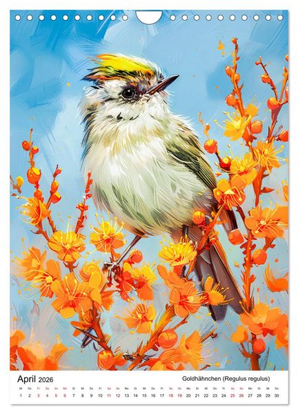 Produktbild: Heimische V&ouml;gel - Singv&ouml;gel zwischen Bl&uuml;ten und Beeren (Wandkalender 2026 DIN A4 hoch), CALVENDO Monatskalender