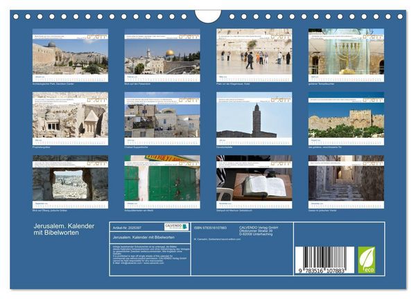 Produktbild: Jerusalem. Kalender mit Bibelworten (Wandkalender 2026 DIN A4 quer), CALVENDO Monatskalender