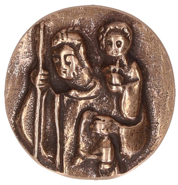 Produktbild: Bronzeplakette Christophorus mit Magnet und selbstklebend / Lieferung auf Backca