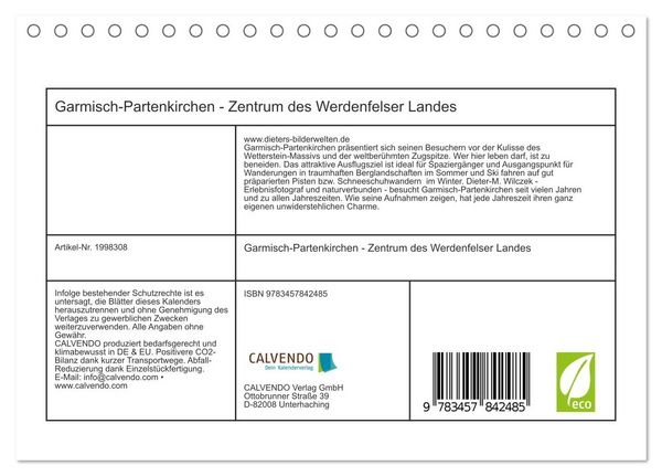 Produktbild: Garmisch-Partenkirchen - Zentrum des Werdenfelser Landes (Tischkalender 2026 DIN A5 quer), CALVENDO Monatskalender