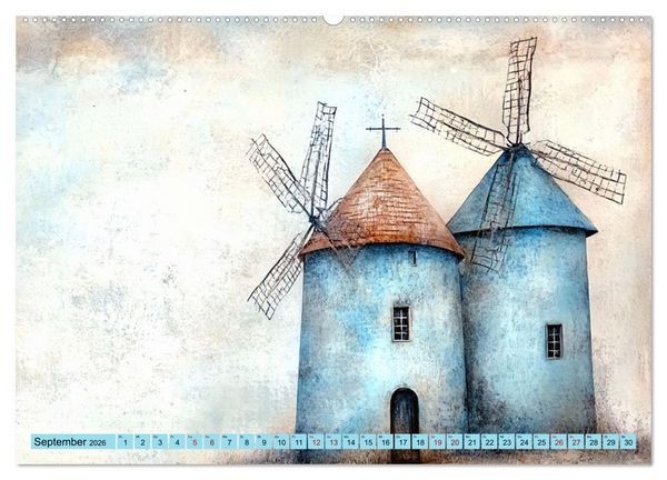 Produktbild: Windgefl&uuml;ster-M&uuml;hlenimpressionen (Wandkalender 2026 DIN A2 quer), CALVENDO Monatskalender