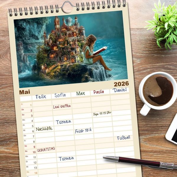 Produktbild: Familienplaner 2026 - Lesen ist eine Reise durch Zeit und Raum mit 5 Spalten (Wandkalender, 21 x 45 cm) CALVENDO