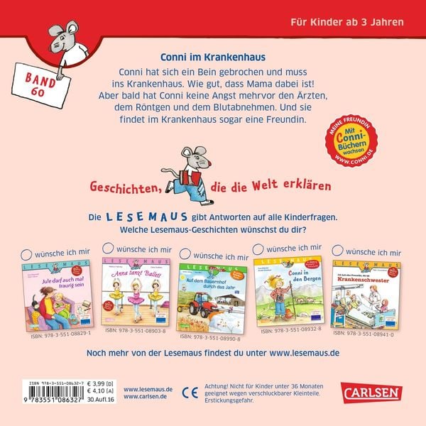 Produktbild: LESEMAUS 60: Conni im Krankenhaus