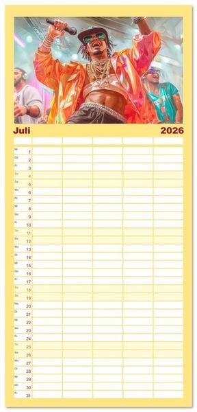 Produktbild: Familienplaner 2026 - Feiern und Musik - Beschwingt dabei mit 5 Spalten (Wandkalender, 21 x 45 cm) CALVENDO