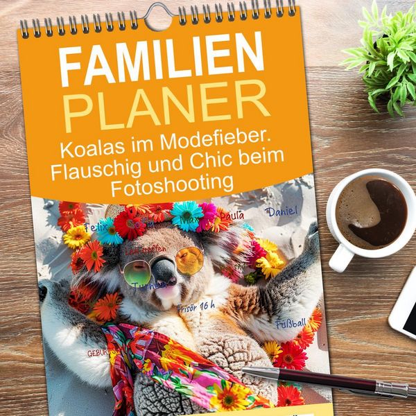 Produktbild: Familienplaner 2026 - Koalas im Modefieber. Flauschig und Chic beim Fotoshooting mit 5 Spalten (Wandkalender, 21 x 45 cm) CALVENDO