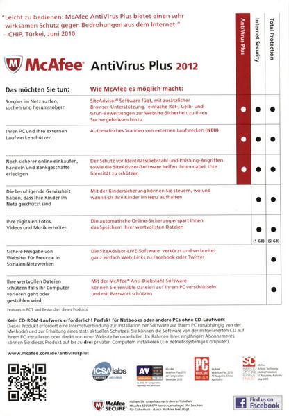 Produktbild: McAfee Antivirus Plus 2012 - 3 User