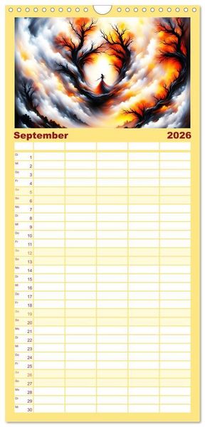 Produktbild: Familienplaner 2026 - Die Magie der Natur Monatsk&ouml;niginnen mit 5 Spalten (Wandkalender, 21 x 45 cm) CALVENDO