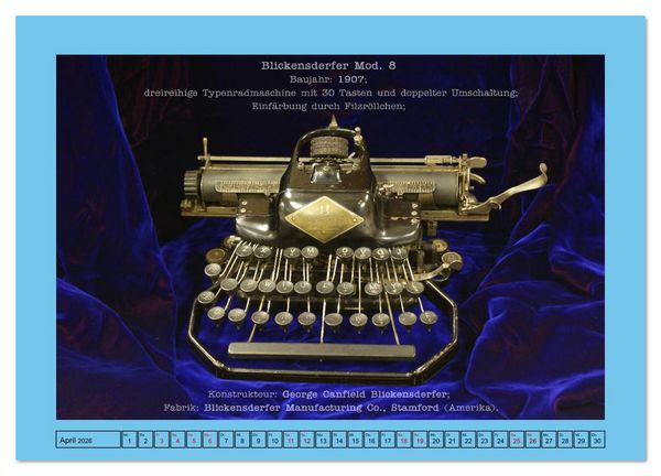 Produktbild: Schreibmaschinen um 1900 (Wandkalender 2026 DIN A4 quer), CALVENDO Monatskalender