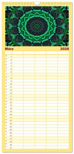 Produktbild: Familienplaner 2026 - Mandala Tr&auml;ume mit 5 Spalten (Wandkalender, 21 x 45 cm) CALVENDO