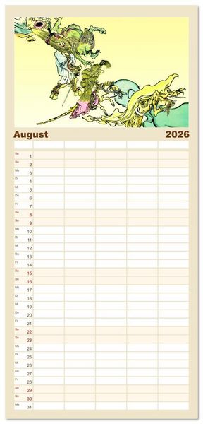 Produktbild: Familienplaner 2026 - Kawanabe Kyosai - Einhundert D&auml;monen mit 5 Spalten (Wandkalender, 21 x 45 cm) CALVENDO