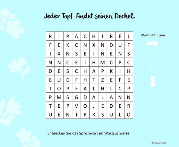Produktbild: Wortsuchr&auml;tsel f&uuml;r Senioren mit vertrauten Sprichw&ouml;rtern. Spiele-Spa&szlig;, Besch&auml;ftigung und Ged&auml;chtnistraining f&uuml;r Senioren. Auch mit Demenz. Gro&szlig;druck.