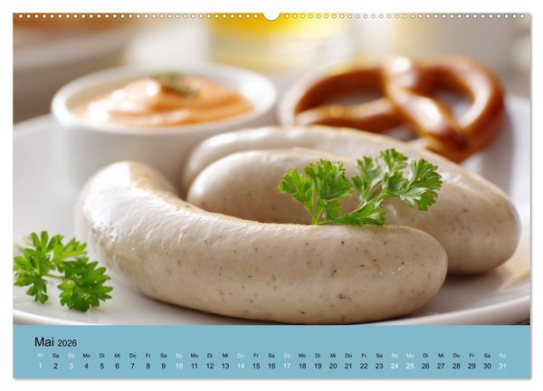 Produktbild: Bayrische Wei&szlig;wurst - Traditioneller K&uuml;chenkalender f&uuml;r Genie&szlig;er (Wandkalender 2026 DIN A2 quer), CALVENDO Monatskalender