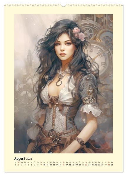 Produktbild: Sch&ouml;ne Steampunk Girls. Retro-&Auml;sthetik im Aquarell-Stil (hochwertiger Premium Wandkalender 2026 DIN A2 hoch), Kunstdruck in Hochglanz