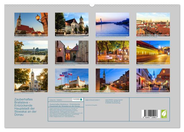 Produktbild: Zauberhaftes Bratislava - Entz&uuml;ckende Hauptstadt der Slowakai an der Donau (hochwertiger Premium Wandkalender 2026 DIN A2 quer), Kunstdruck in Hochglanz