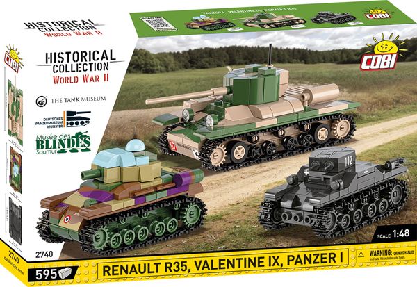 Produktbild: COBI Historical Collection 2740 - Renault R35, Valentine IX, Panzer I, Bausatz 1:48, 595 Klemmbausteine