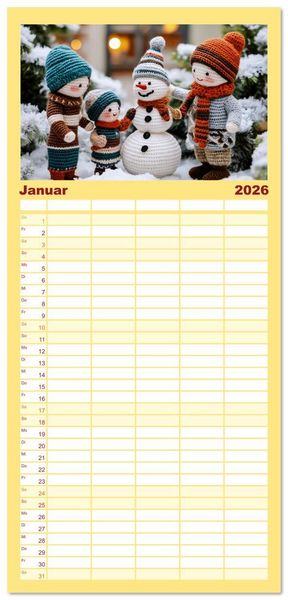 Produktbild: Familienplaner 2026 - Amigurumi Moments. Ein fantastischer Familienalltag mit 5 Spalten (Wandkalender, 21 x 45 cm) CALVENDO