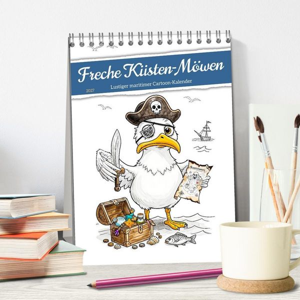 Produktbild: Freche K&uuml;sten‑M&ouml;wen - Lustiger maritimer Cartoon‑Kalender (Tischkalender 2027 DIN A5 hoch), CALVENDO Monatskalender