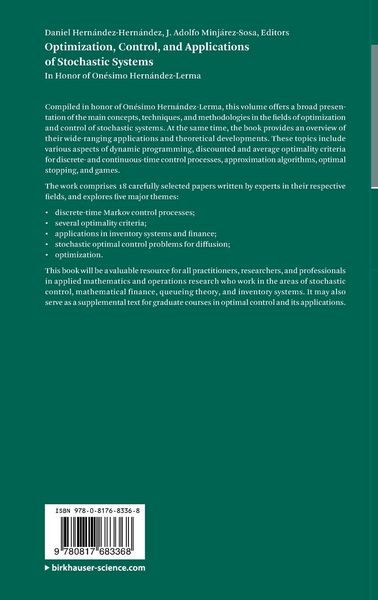 Produktbild: Optimization, Control, and Applications of Stochastic Systems