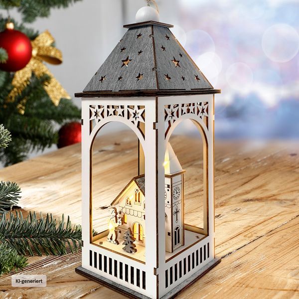 Produktbild: HTI-Living LED Weihnachtslaterne mit Kirche LED Weihnachtslaterne mit Kirche