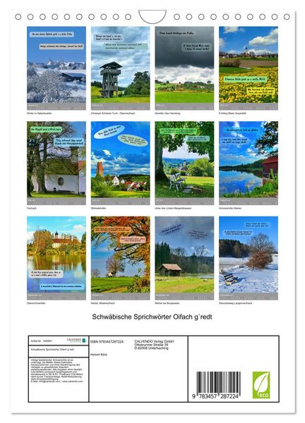 Produktbild: Schw&auml;bische Sprichw&ouml;rter Oifach g`redt (Wandkalender 2026 DIN A4 hoch), CALVENDO Monatskalender