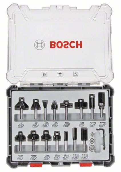 Bosch Accessories Fräser-Set, 8-mm-Schaft, 15-teilig 2607017472