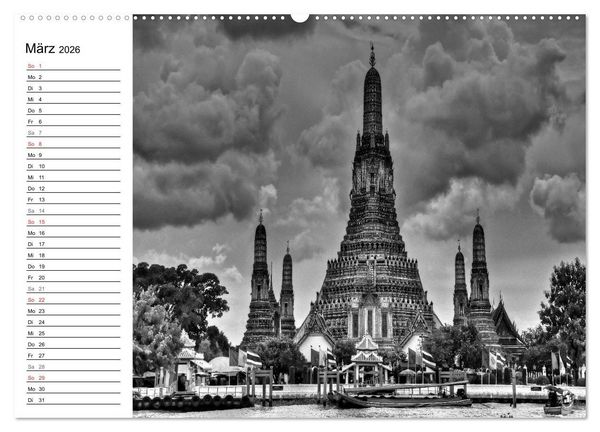Produktbild: Bangkok Impressionen in Schwarz Wei&szlig; (hochwertiger Premium Wandkalender 2026 DIN A2 quer), Kunstdruck in Hochglanz