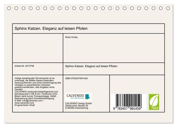 Produktbild: Sphinx Katzen. Eleganz auf leisen Pfoten (Tischkalender 2026 DIN A5 quer), CALVENDO Monatskalender