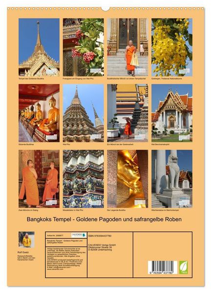 Produktbild: Bangkoks Tempel - Goldene Pagoden und safrangelbe Roben (hochwertiger Premium Wandkalender 2027 DIN A2 hoch), Kunstdruck in Hochglanz