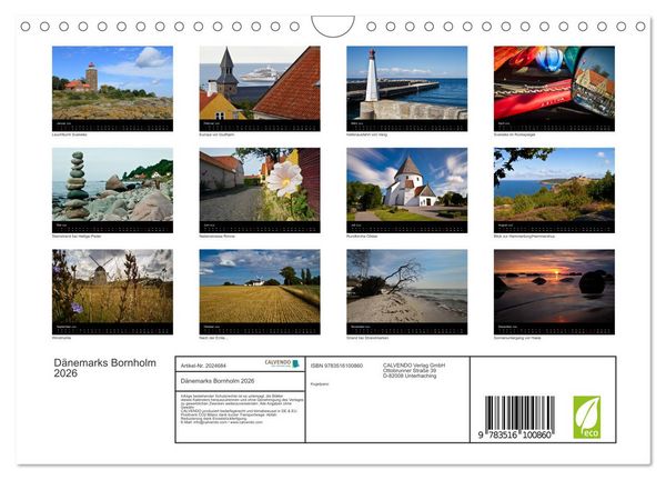 Produktbild: D&auml;nemarks Bornholm 2026 (Wandkalender 2026 DIN A4 quer), CALVENDO Monatskalender
