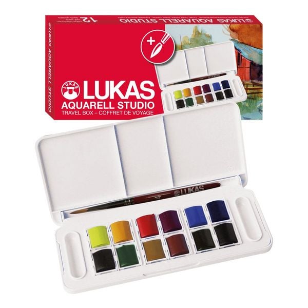 LUKAS Aquarellfarben Travel-Box mit Pinsel 12 1/2 Stück