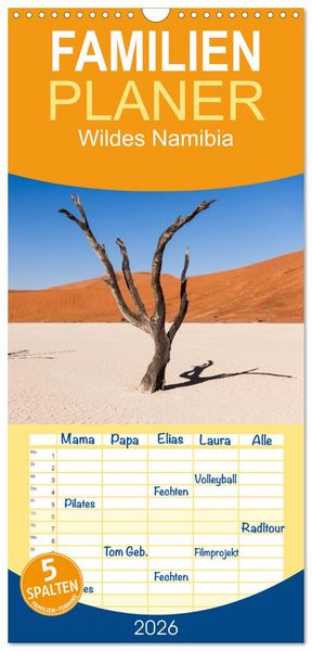 Produktbild: Familienplaner 2026 - Wildes Namibia mit 5 Spalten (Wandkalender, 21 x 45 cm) CALVENDO