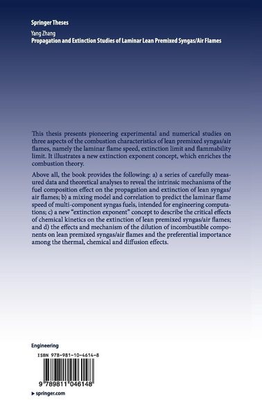 Produktbild: Propagation and Extinction Studies of Laminar Lean Premixed Syngas/Air Flames